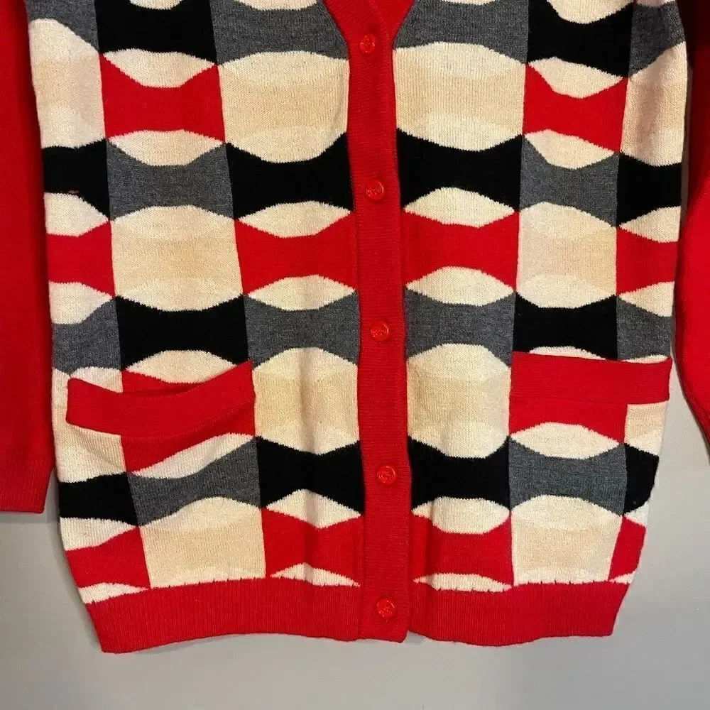 Kate Spade Red Abstract/Geometric Cardigan Wool/Cashmere 3/4 Sleeves | SZ XXS